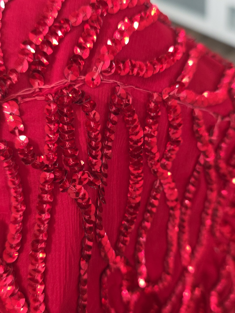 Vintage Laurence Kazar Cocktail 100% Silk Red Sequin Beaded Dress - Picture 16 of 16